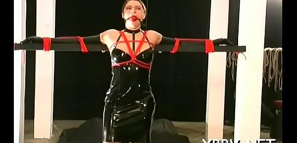  Obedient woman gets tits stimulated in harsh bdsm castigation